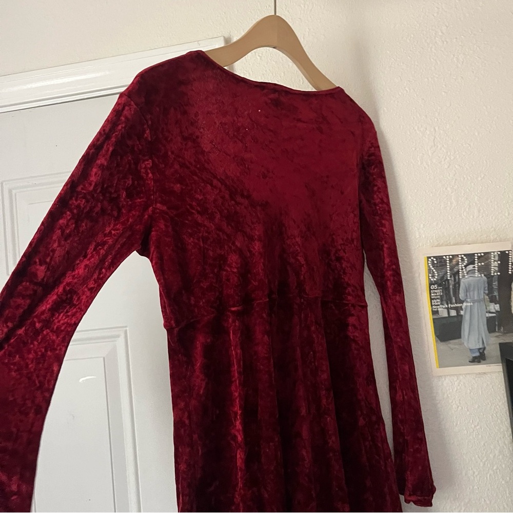 TRIPP NYC‎ vintage velvet magenta burgundy black lace trim layered mini dress - Picture 6 of 10
